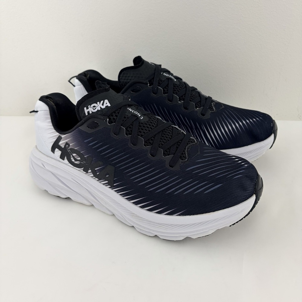 HOKA Rincon 3 Womens 9.5 B Black White Running Shoes 1119396-BWHT Lightweight